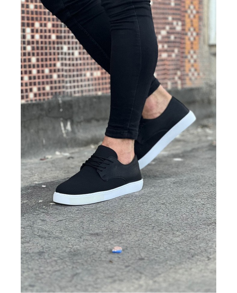 JY016 Horizon Erkek Günlük Bağcıklı Triko Cilt Klasik Ayakkabı TCBT - Siyah