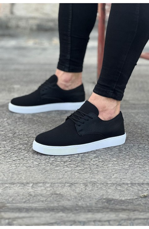 JY016 Horizon Erkek Günlük Bağcıklı Triko Cilt Klasik Ayakkabı TCBT - Siyah