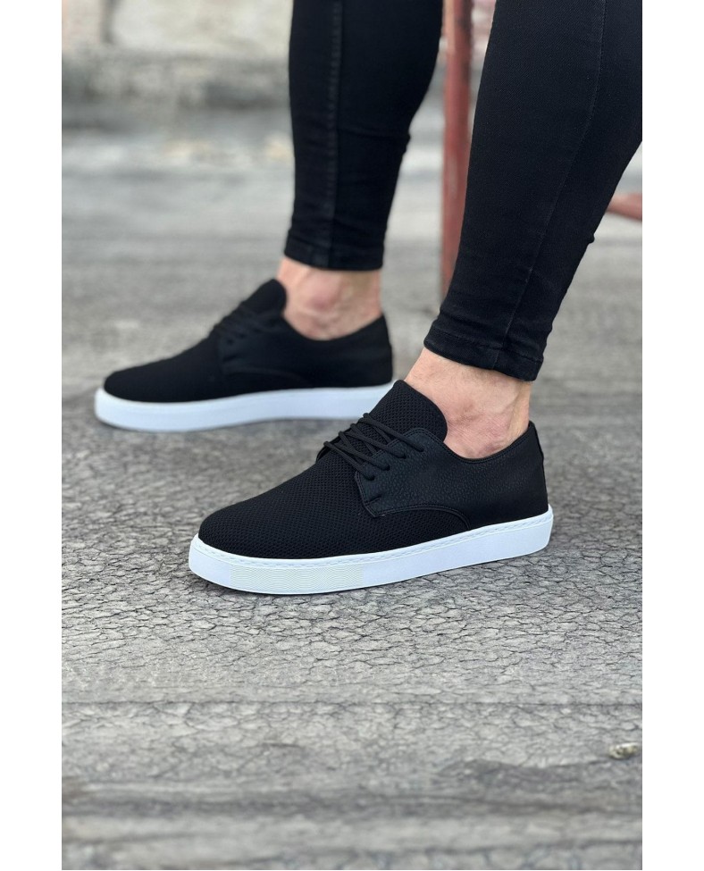 JY016 Horizon Erkek Günlük Bağcıklı Triko Cilt Klasik Ayakkabı TCBT - Siyah