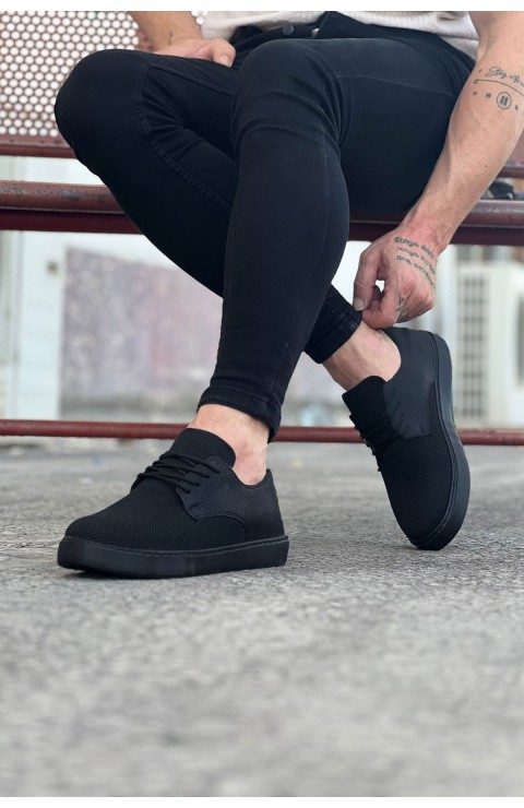 JY016 Horizon Erkek Günlük Bağcıklı Triko Cilt Klasik Ayakkabı TCST - Siyah