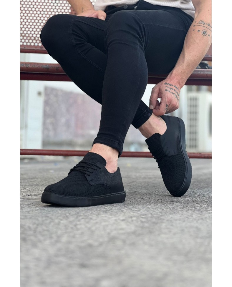 JY016 Horizon Erkek Günlük Bağcıklı Triko Cilt Klasik Ayakkabı TCST - Siyah