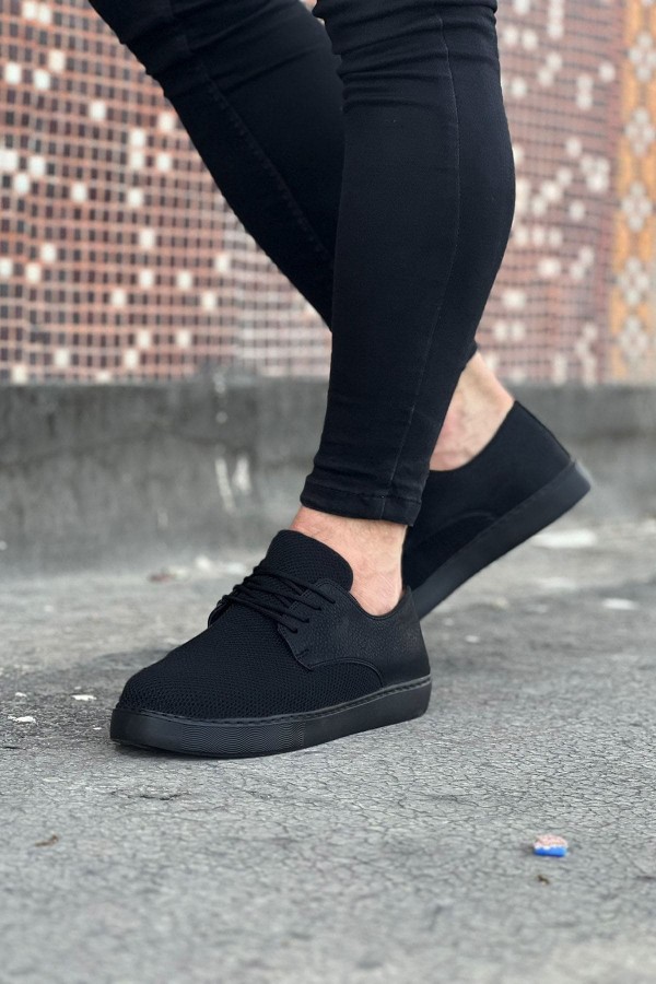 JY016 Horizon Erkek Günlük Bağcıklı Triko Cilt Klasik Ayakkabı TCST - Siyah