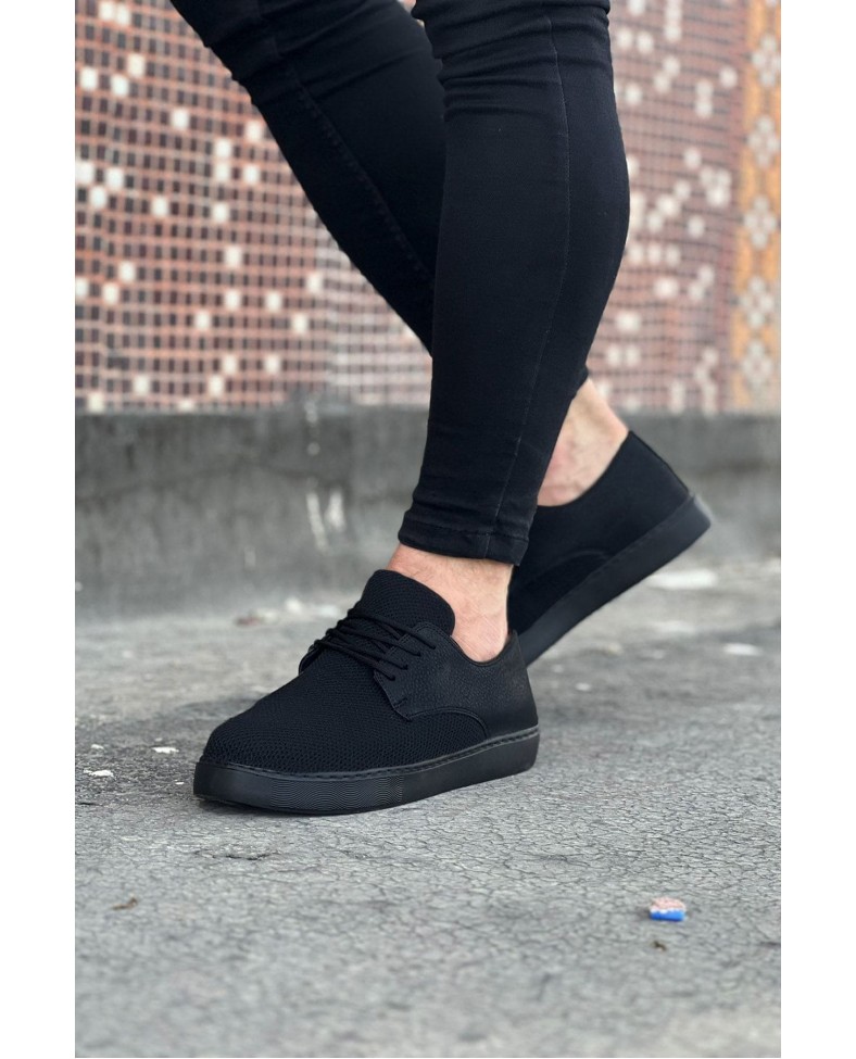 JY016 Horizon Erkek Günlük Bağcıklı Triko Cilt Klasik Ayakkabı TCST - Siyah