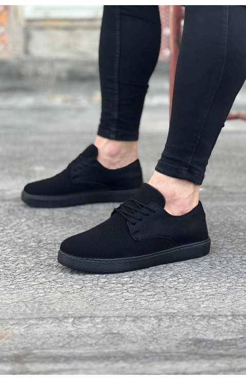 JY016 Horizon Erkek Günlük Bağcıklı Triko Cilt Klasik Ayakkabı TCST - Siyah