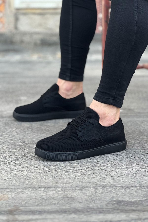 JY016 Horizon Erkek Günlük Bağcıklı Triko Cilt Klasik Ayakkabı TCST - Siyah