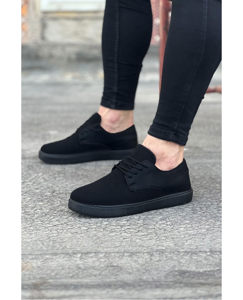 JY016 Horizon Erkek Günlük Bağcıklı Triko Cilt Klasik Ayakkabı TCST - Siyah