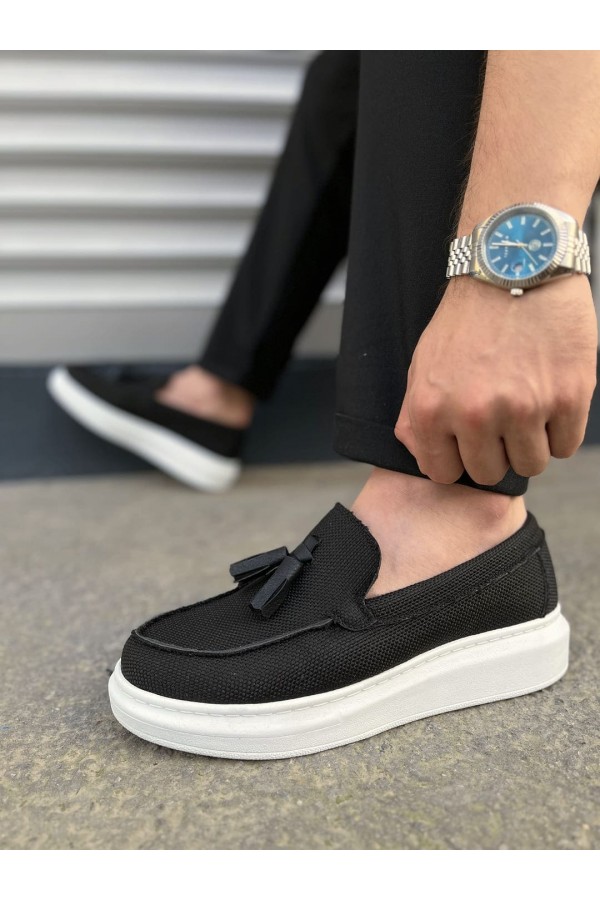 JY154 Blaze Bağcıksız Püsküllü Keten Erkek Günlük Spor Klasik Ayakkabı KBT - Siyah