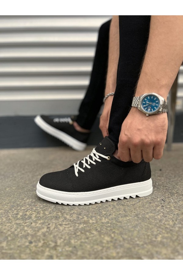 JY152 Cool Bağcıklı Keten Erkek Günlük Spor Klasik Ayakkabı KBT - Siyah