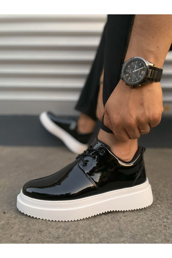 JY03 Luxor Bağcıklı Rugan Erkek Günlük Spor Klasik Ayakkabı RBT - Siyah