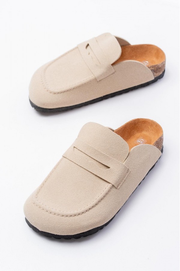 JY0456 Rayn Bağcıksız Hakiki Süet Deri Erkek Günlük Mantar Taban Loafer Klasik Ayakkabı HDMT - Krem