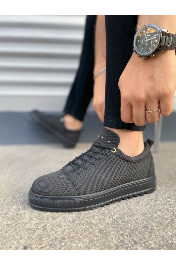 JY152 Cool Bağcıklı Keten Erkek Günlük Spor Klasik Ayakkabı KST - Siyah