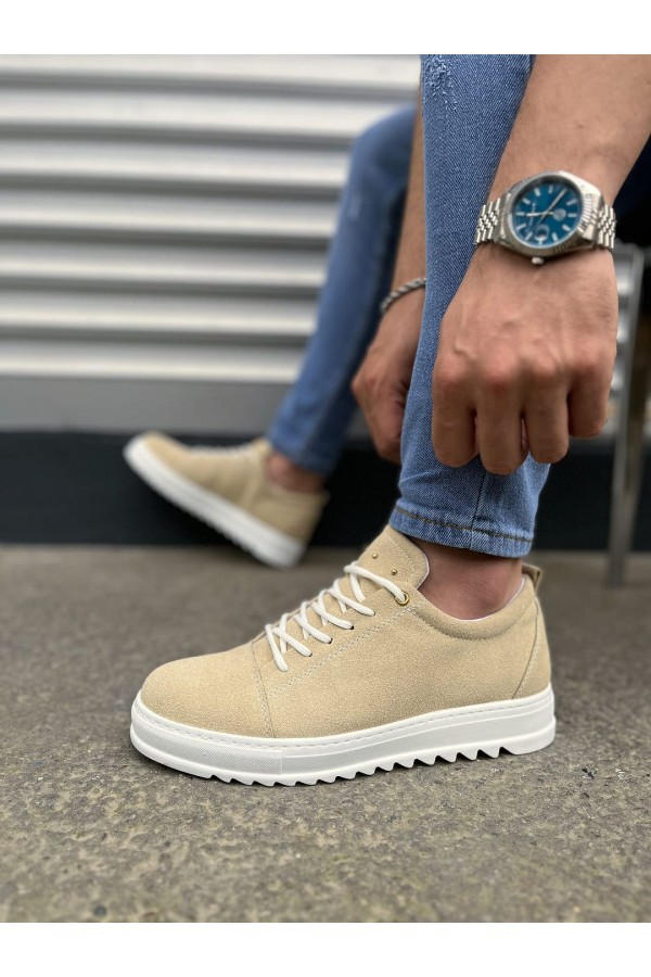 JY152 Cool Bağcıklı Süet Erkek Günlük Spor Klasik Ayakkabı SBT - Krem
