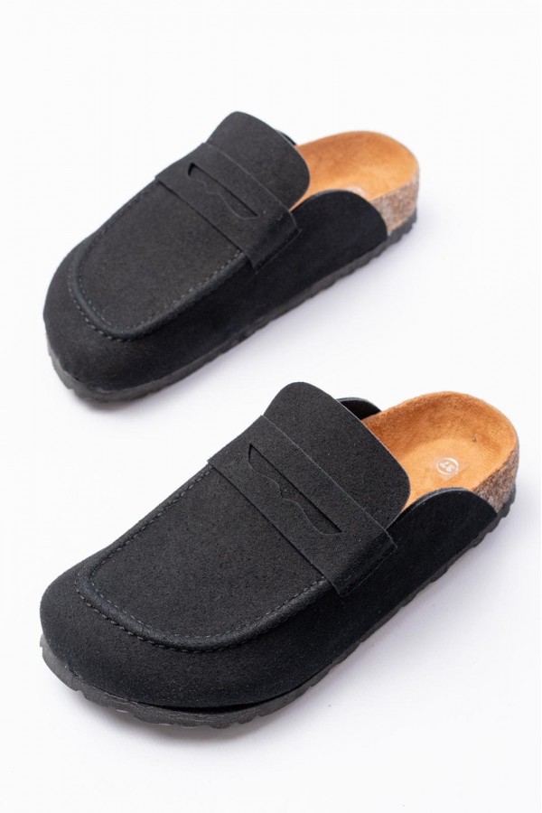 JY0456 Rayn Bağcıksız Hakiki Süet Deri Erkek Günlük Mantar Taban Loafer Klasik Ayakkabı HDMT - Siyah