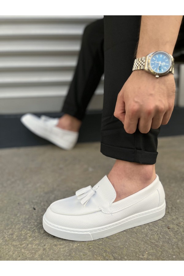 JY153 Bloom Bağcıksız Püsküllü Cilt Erkek Günlük Spor Klasik Ayakkabı CBT - Beyaz