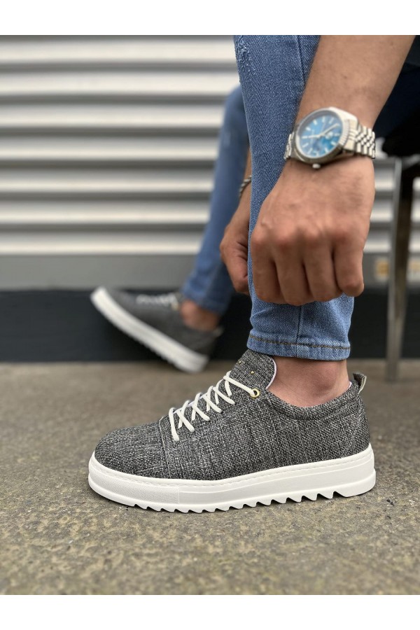 JY152 Cool Bağcıklı Keten Erkek Günlük Spor Klasik Ayakkabı KBT - Gri