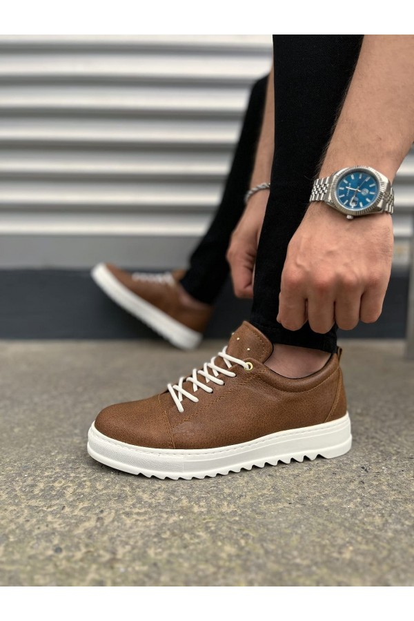 JY152 Cool Bağcıklı Cilt Erkek Günlük Spor Klasik Ayakkabı CBT - Taba