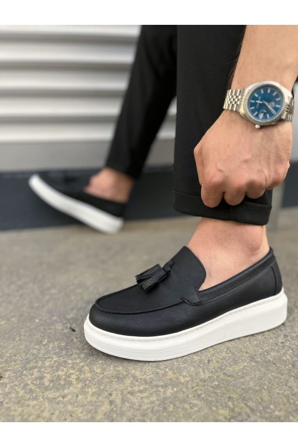 JY154 Blaze Bağcıksız Püsküllü Cilt Erkek Günlük Spor Klasik Ayakkabı CBT - Siyah