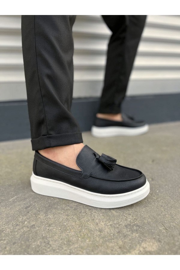 JY154 Blaze Bağcıksız Püsküllü Cilt Erkek Günlük Spor Klasik Ayakkabı CBT - Siyah