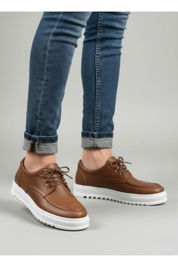 JY-T12x Arts Bağcıklı Cilt Erkek Günlük Spor Klasik Ayakkabı CBT - Taba