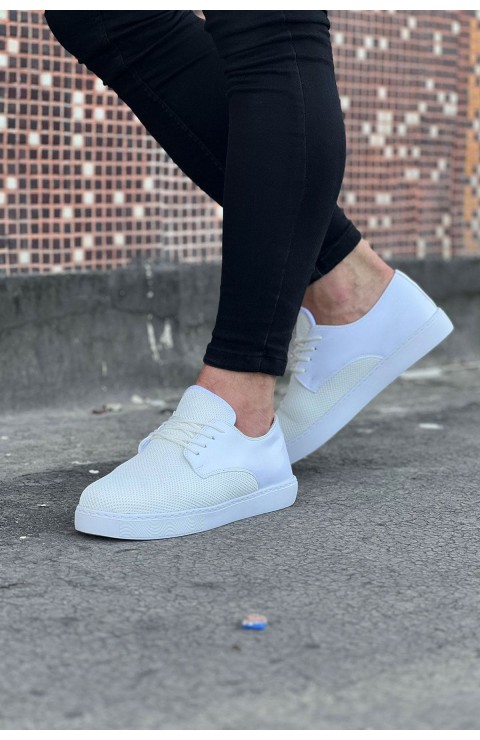 JY016 Horizon Erkek Günlük Bağcıklı Triko Cilt Klasik Ayakkabı TCBT - Beyaz