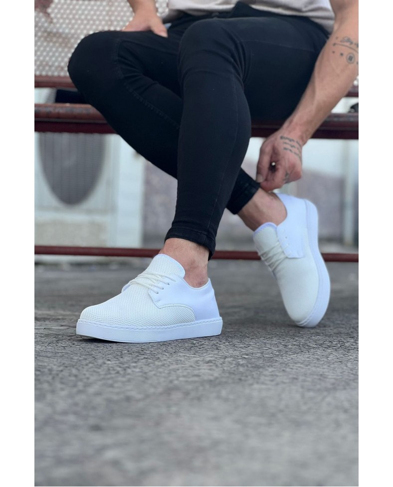 JY016 Horizon Erkek Günlük Bağcıklı Triko Cilt Klasik Ayakkabı TCBT - Beyaz