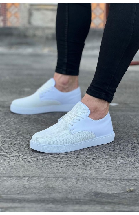 JY016 Horizon Erkek Günlük Bağcıklı Triko Cilt Klasik Ayakkabı TCBT - Beyaz