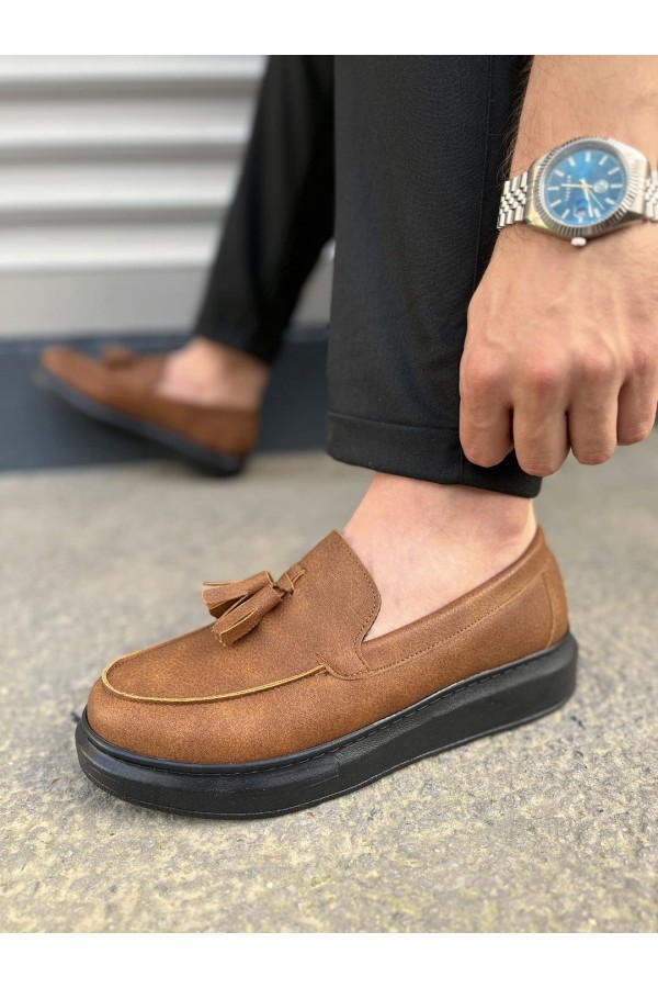 JY154 Blaze Bağcıksız Püsküllü Cilt Erkek Günlük Spor Klasik Ayakkabı CST - Taba