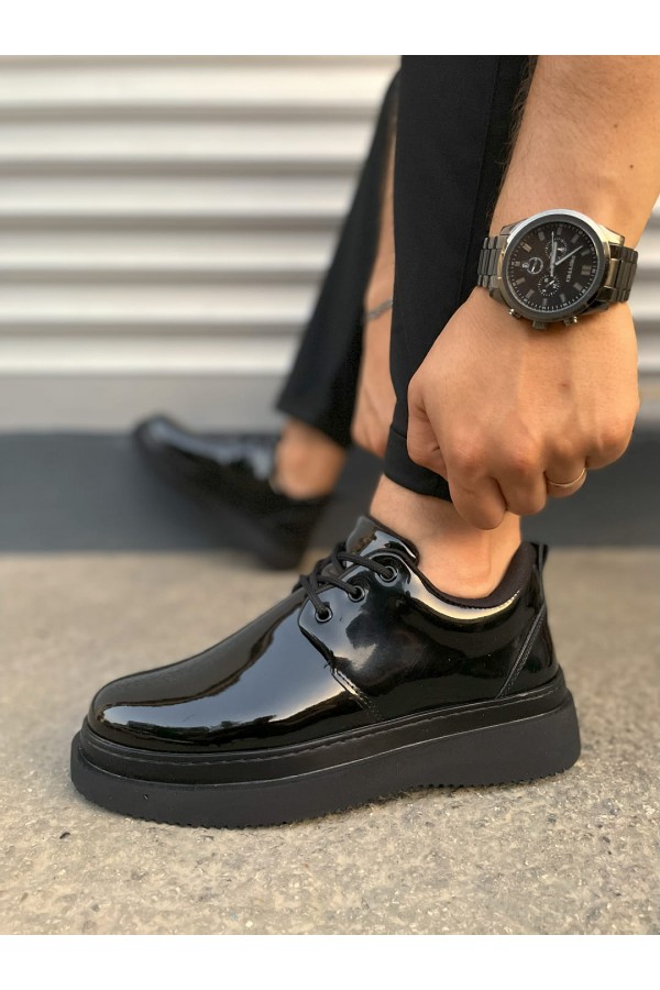 JY03 Luxor Bağcıklı Rugan Erkek Günlük Spor Klasik Ayakkabı RST - Siyah