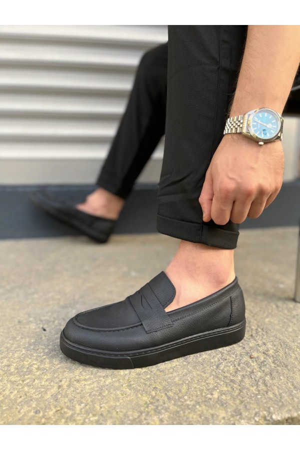 JY180 Estilo X Bağcıksız Cilt Erkek Günlük Spor Klasik Ayakkabı CST - Siyah