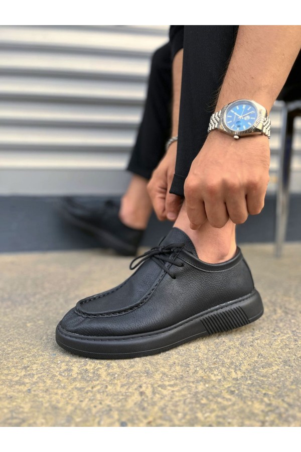 JY170 Tornado Bağcıklı Cilt Erkek Günlük Spor Klasik Ayakkabı CST - Siyah