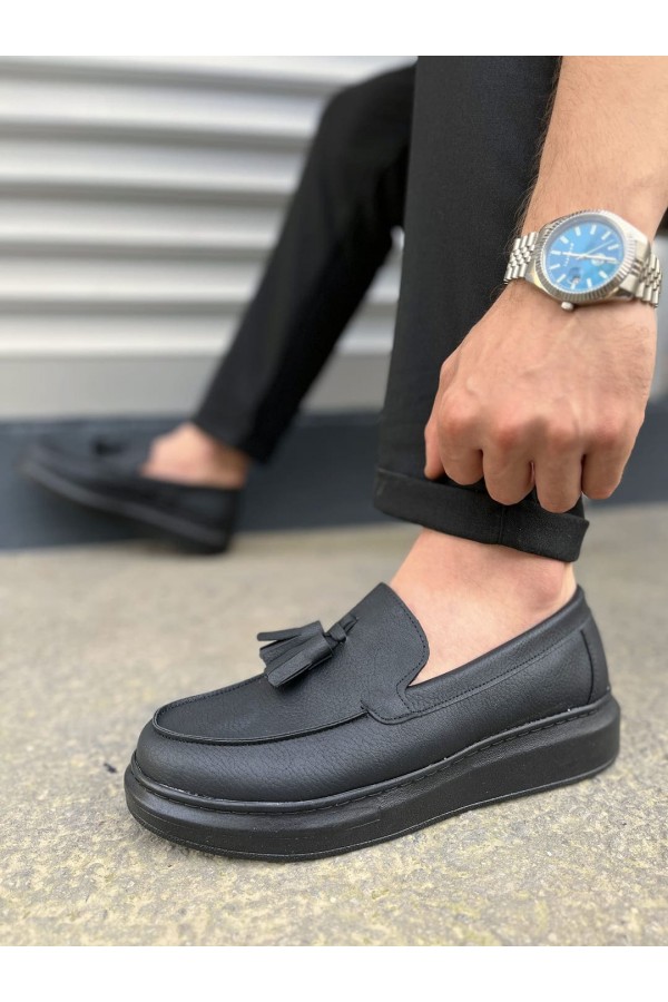 JY154 Blaze Bağcıksız Püsküllü Cilt Erkek Günlük Spor Klasik Ayakkabı CST - Siyah