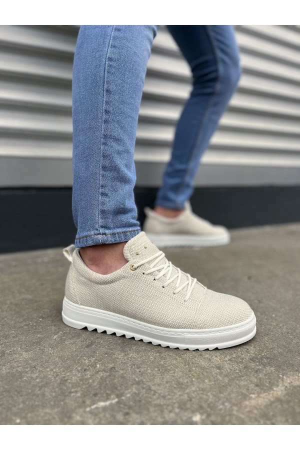 JY152 Cool Bağcıklı Keten Erkek Günlük Spor Klasik Ayakkabı KBT - Beyaz