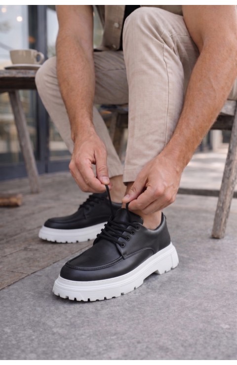 JY06 Solven Bağcıklı Cilt Erkek Günlük Spor Klasik Ayakkabı CBT - Siyah
