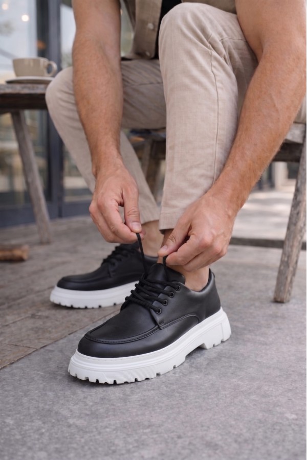 JY06 Solven Bağcıklı Cilt Erkek Günlük Spor Klasik Ayakkabı CBT - Siyah