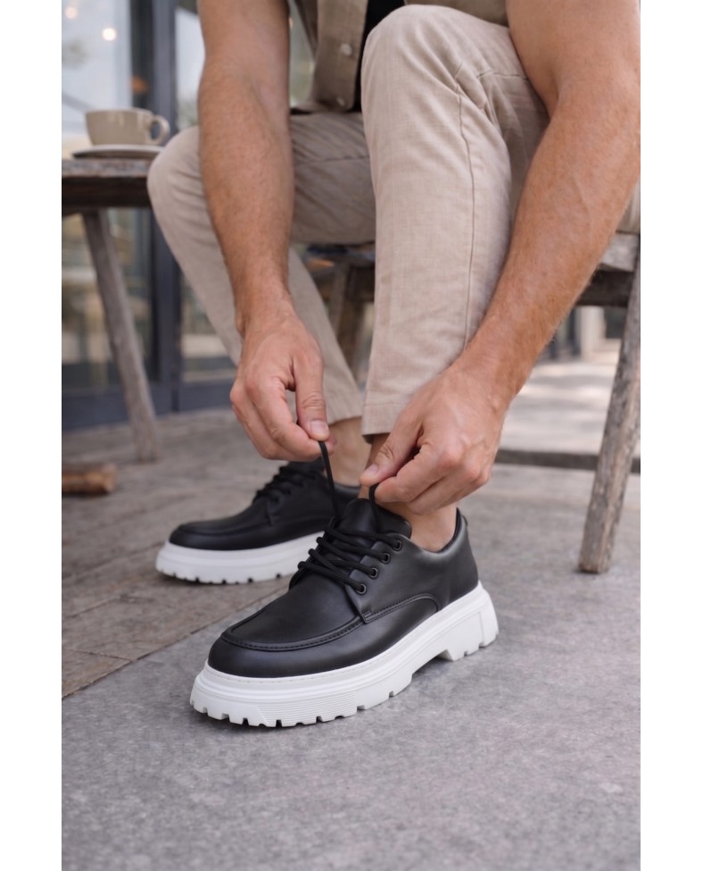 JY06 Solven Bağcıklı Cilt Erkek Günlük Spor Klasik Ayakkabı CBT - Siyah