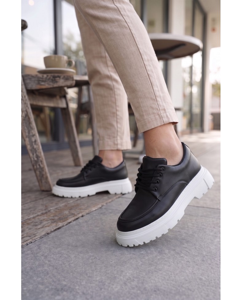 JY06 Solven Bağcıklı Cilt Erkek Günlük Spor Klasik Ayakkabı CBT - Siyah