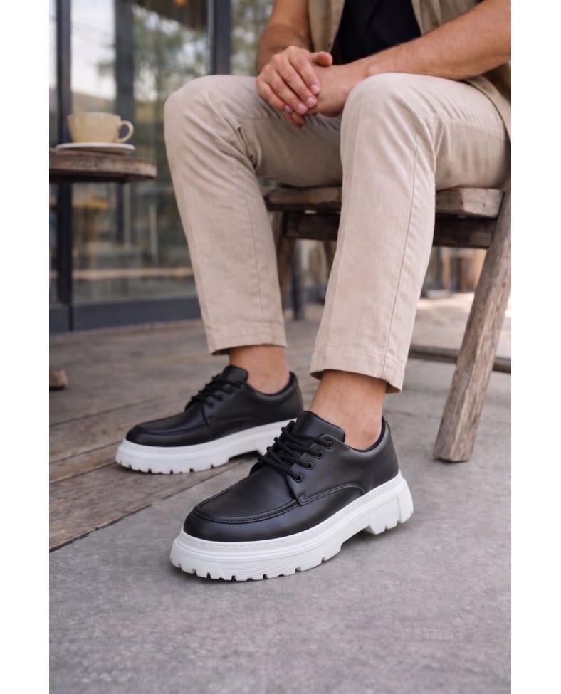 JY06 Solven Bağcıklı Cilt Erkek Günlük Spor Klasik Ayakkabı CBT - Siyah