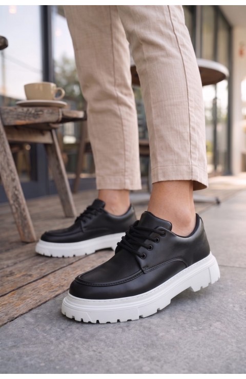 JY06 Solven Bağcıklı Cilt Erkek Günlük Spor Klasik Ayakkabı CBT - Siyah