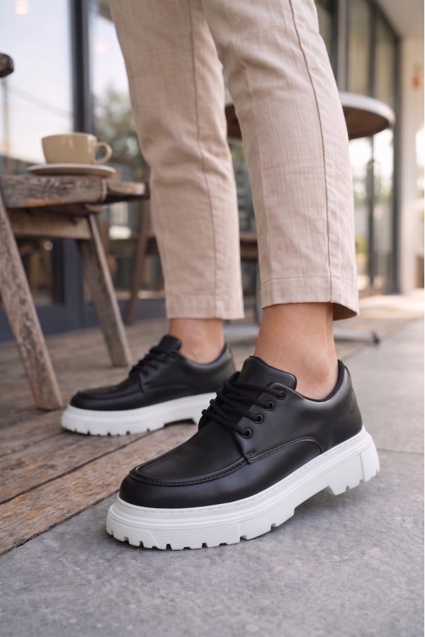 JY06 Solven Bağcıklı Cilt Erkek Günlük Spor Klasik Ayakkabı CBT - Siyah
