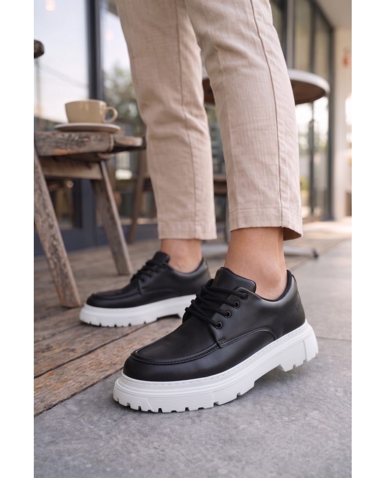 JY06 Solven Bağcıklı Cilt Erkek Günlük Spor Klasik Ayakkabı CBT - Siyah