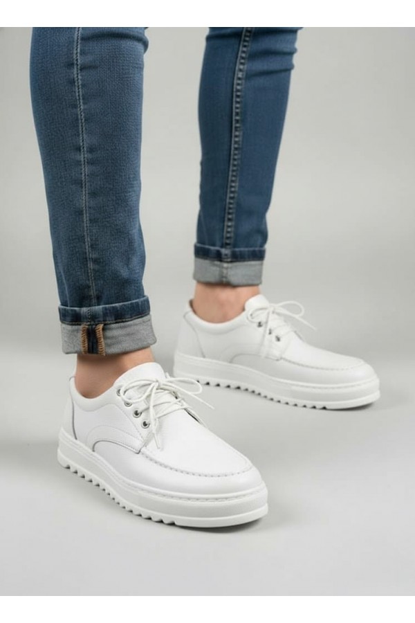 JY-T12x Arts Bağcıklı Cilt Erkek Günlük Spor Klasik Ayakkabı CBT - Beyaz