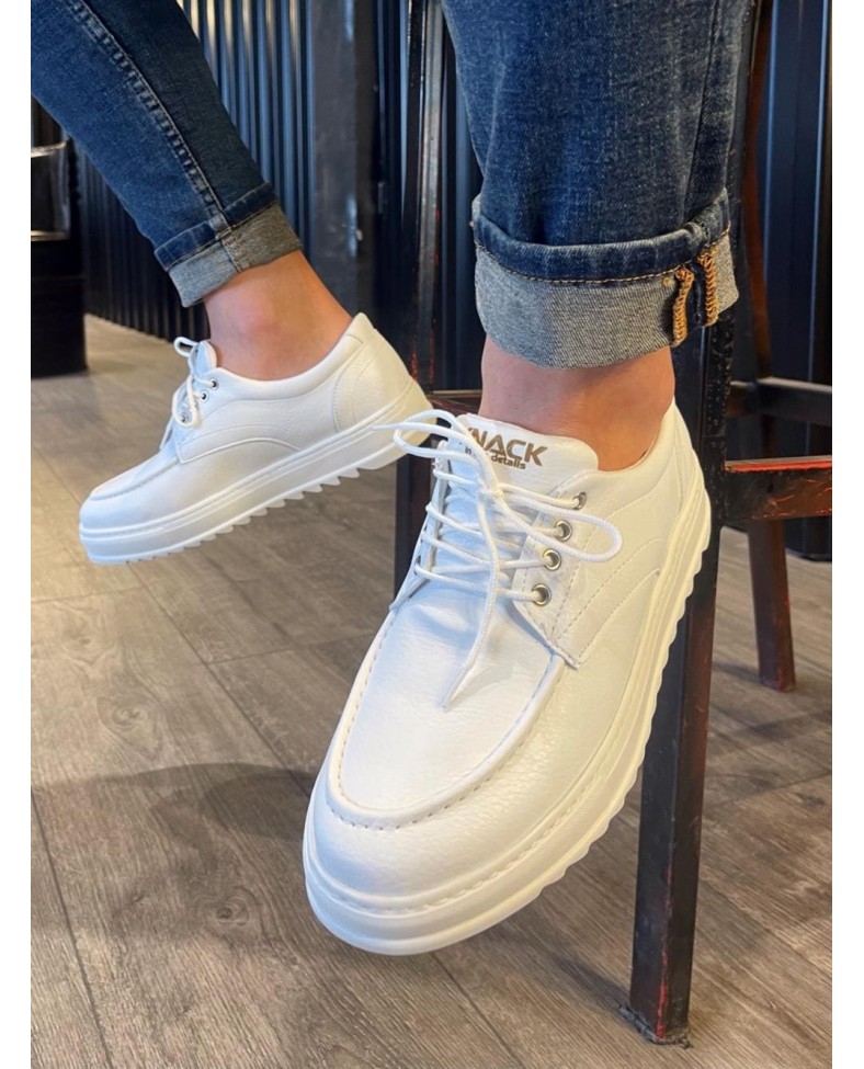 JY-T12 Velaro Bağcıklı Cilt Erkek Günlük Spor Klasik Ayakkabı CBT - Beyaz