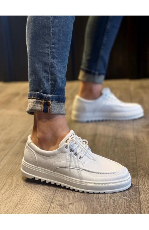 JY-T12 Velaro Bağcıklı Cilt Erkek Günlük Spor Klasik Ayakkabı CBT - Beyaz