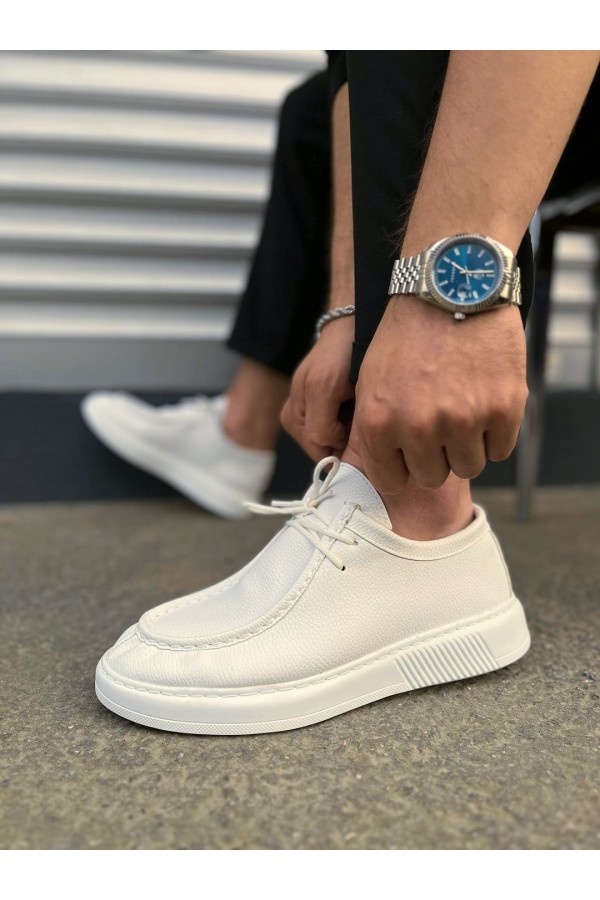 JY170 Tornado Bağcıklı Cilt Erkek Günlük Spor Klasik Ayakkabı CBT - Beyaz