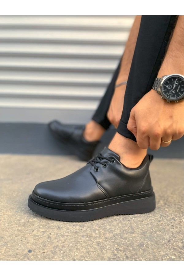 JY03 Luxor Bağcıklı Cilt Erkek Günlük Spor Klasik Ayakkabı CST - Siyah