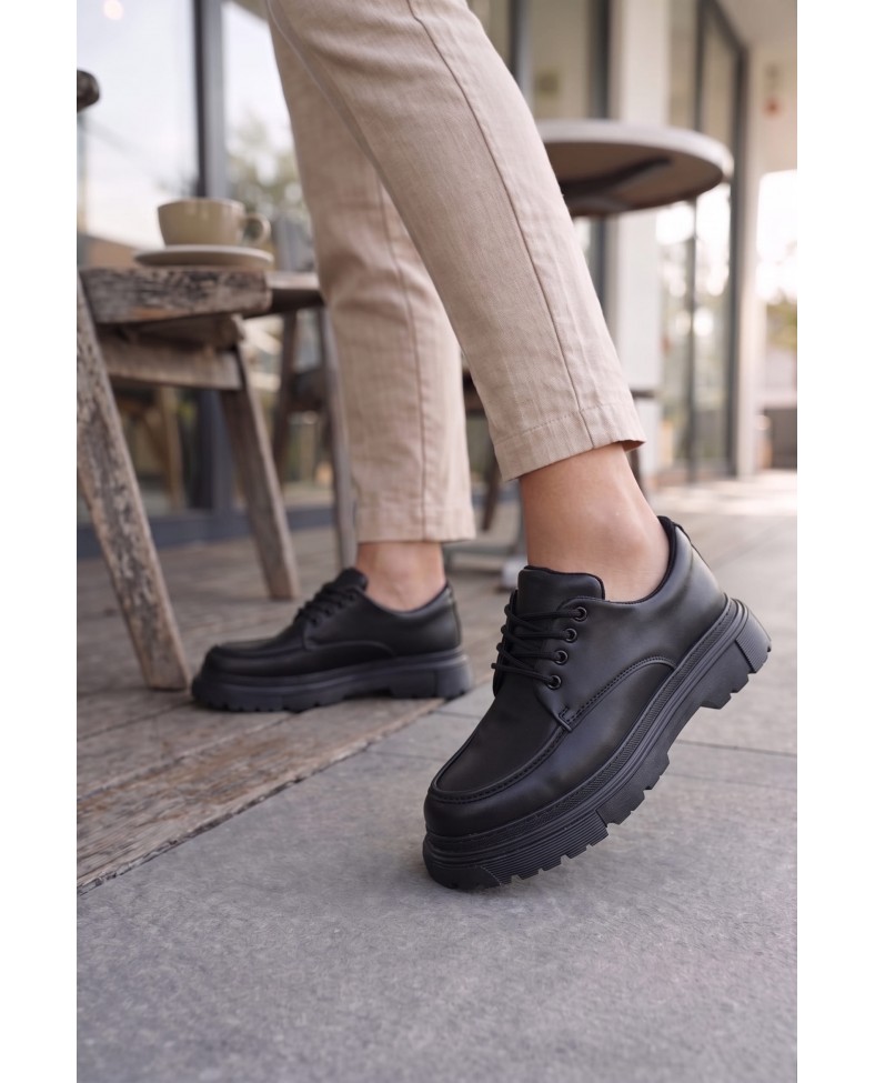 JY06 Solven Bağcıklı Cilt Erkek Günlük Spor Klasik Ayakkabı CST - Siyah