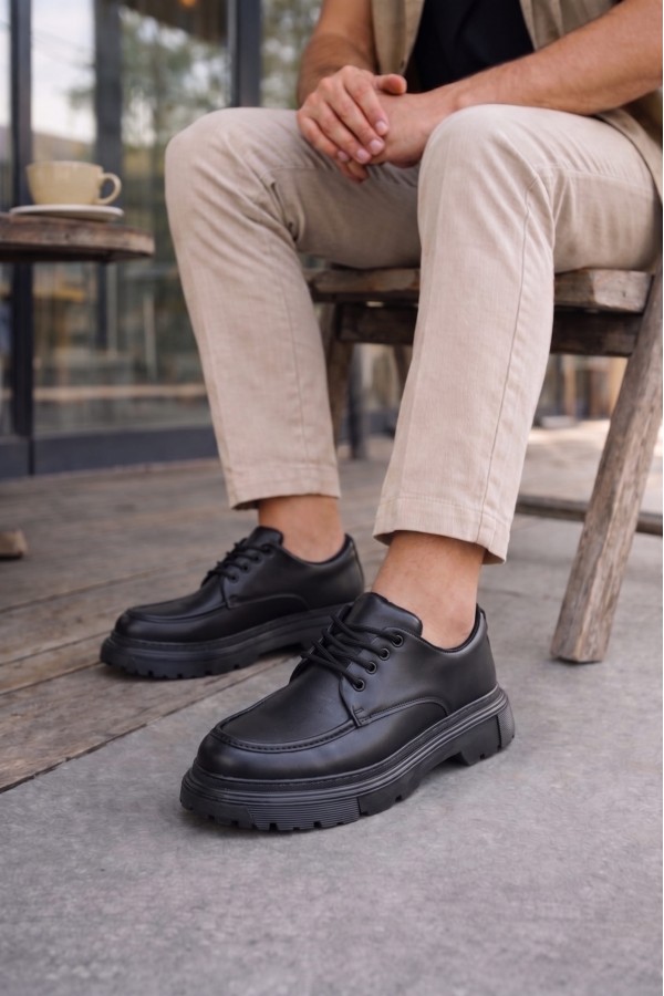 JY06 Solven Bağcıklı Cilt Erkek Günlük Spor Klasik Ayakkabı CST - Siyah