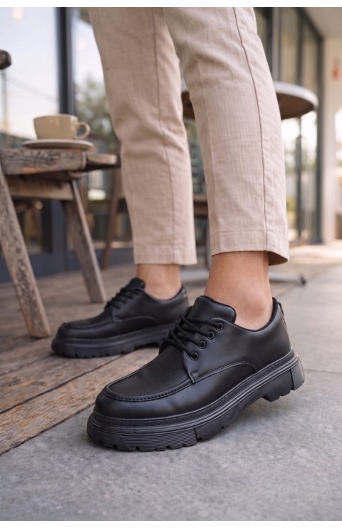 JY06 Solven Bağcıklı Cilt Erkek Günlük Spor Klasik Ayakkabı CST - Siyah
