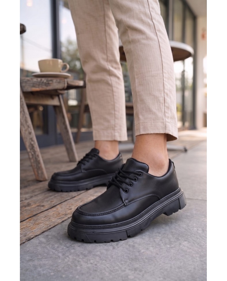 JY06 Solven Bağcıklı Cilt Erkek Günlük Spor Klasik Ayakkabı CST - Siyah