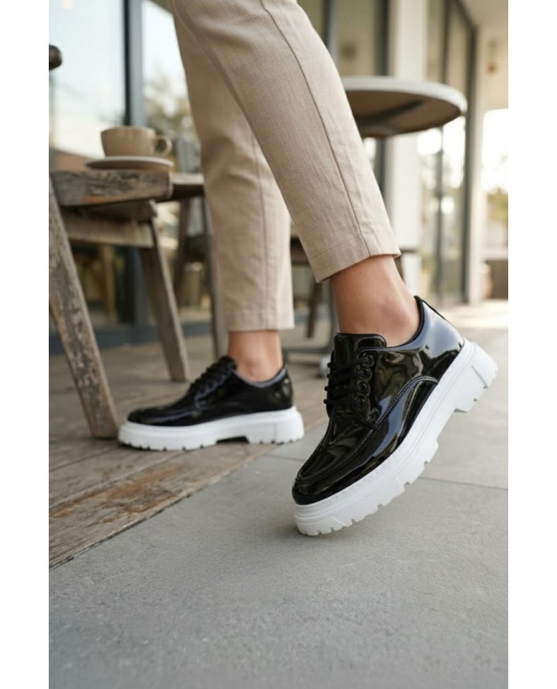 JY06 Solven Bağcıklı Rugan Erkek Günlük Spor Klasik Ayakkabı RBT - Siyah